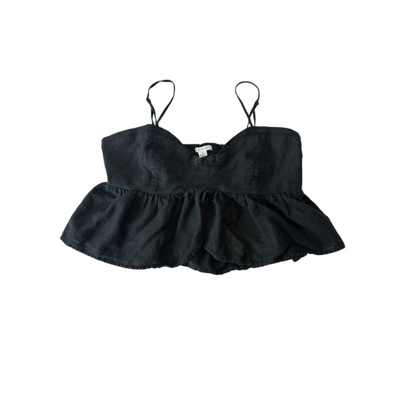 American Eagle Outfitters Tops - American Eagle Babydoll Tank Top Women's size  Large‎ Black Smocked Linen Blend